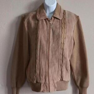 70s 80s Tan Suede Leather Knit Jacket Vintage McGregor Boho Western Medium Coat